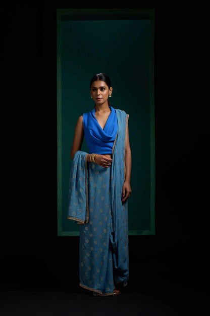 Midnight Blue Viscose Georgette Saree