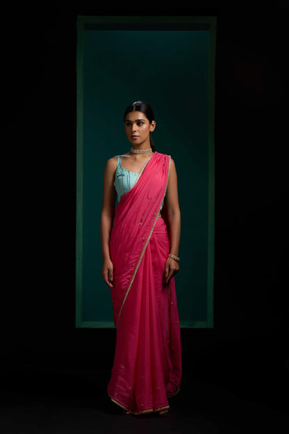Noori Rose Pink Organza Saree