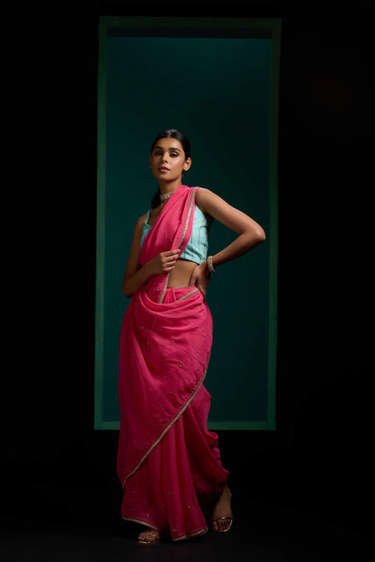 Noori Rose Pink Organza Saree