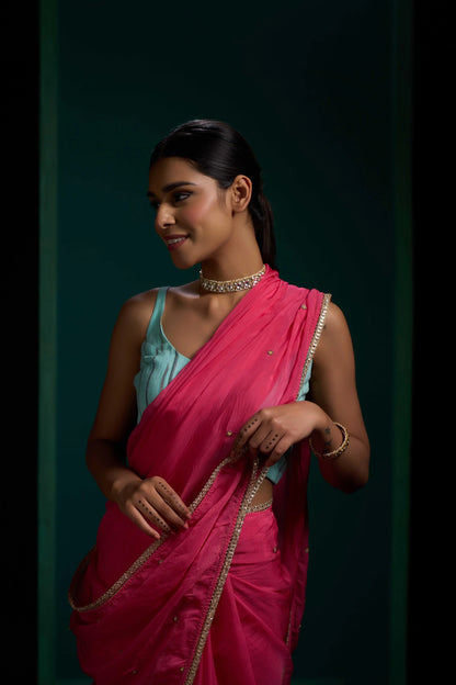 Noori Rose Pink Organza Saree