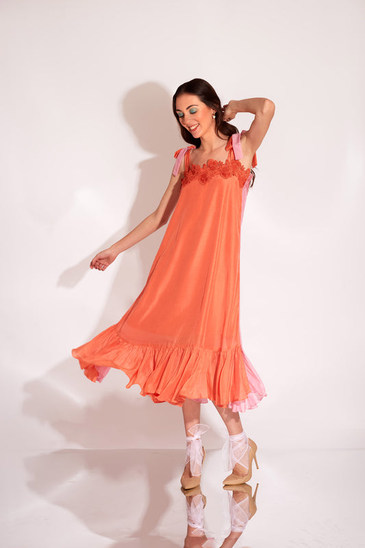 TULIP  Pink and Tangerine  Dress ( Dual Wearable )