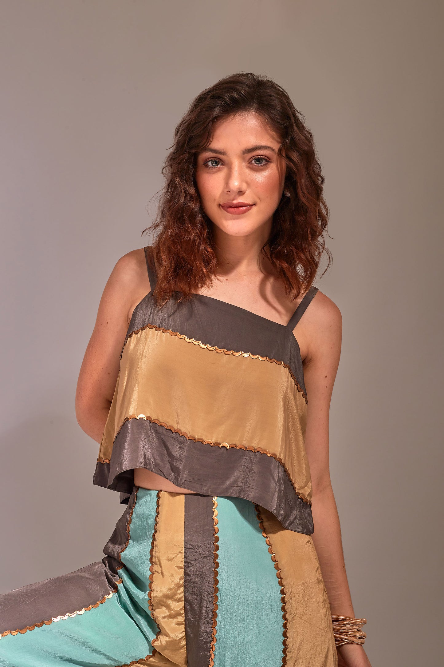 LAVENDUSK Green, Beige and Dark Grey Coord set