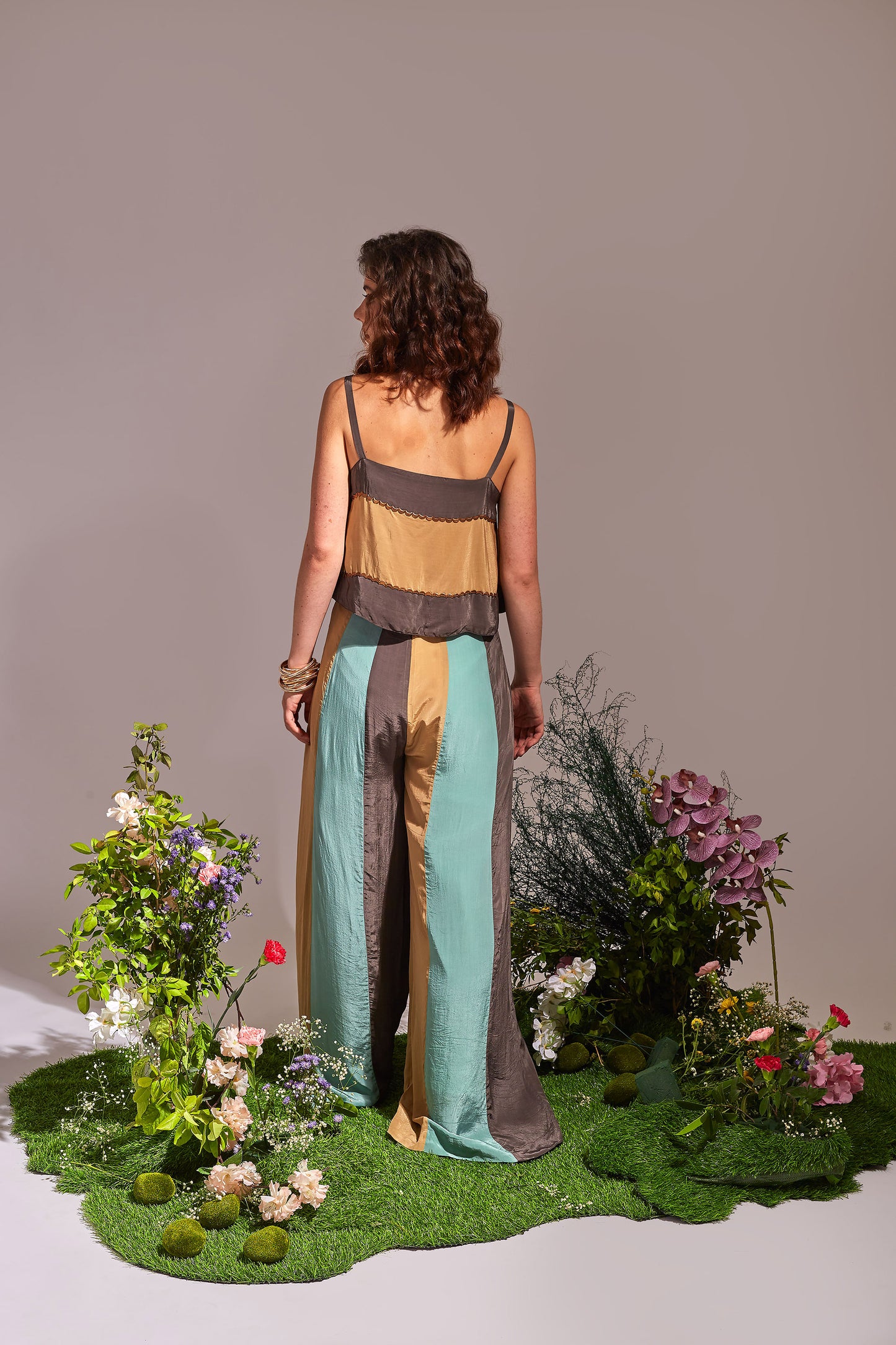 LAVENDUSK Green, Beige and Dark Grey Coord set