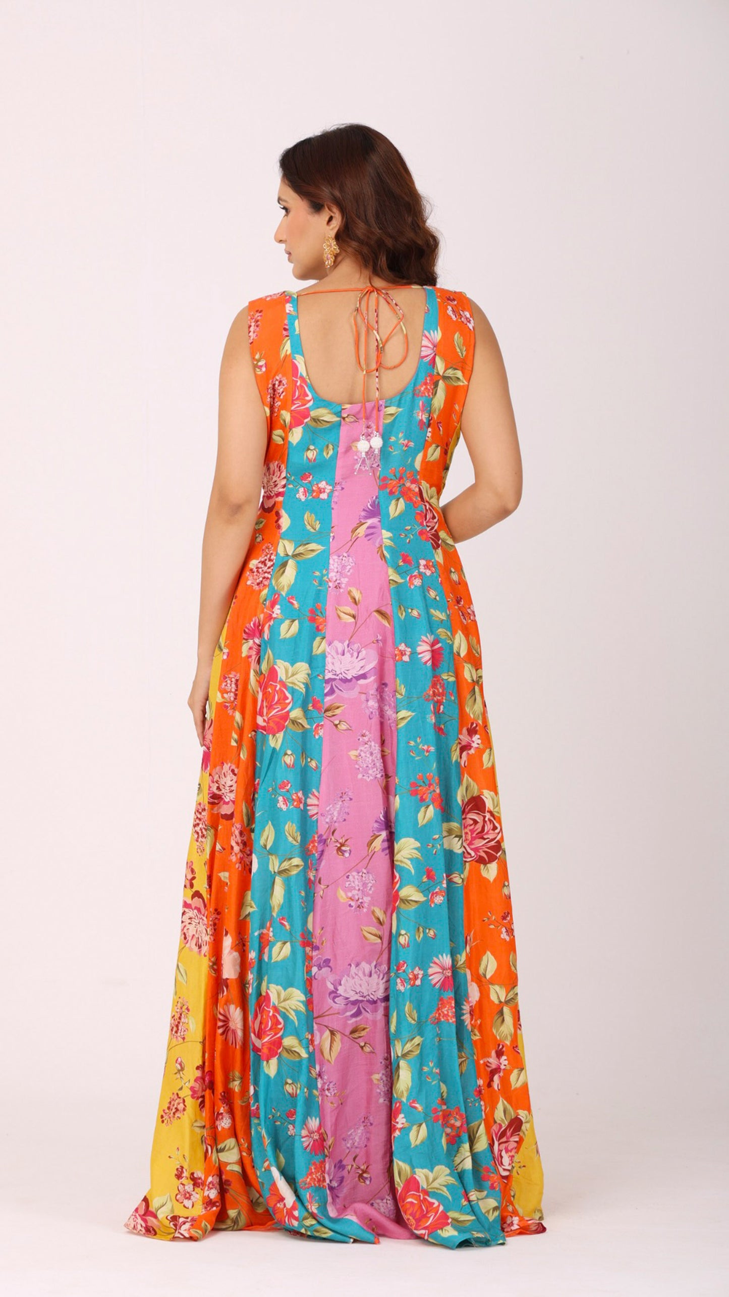 Orangeade Vibrant multi-colour floral dress with delicate hand embroidery