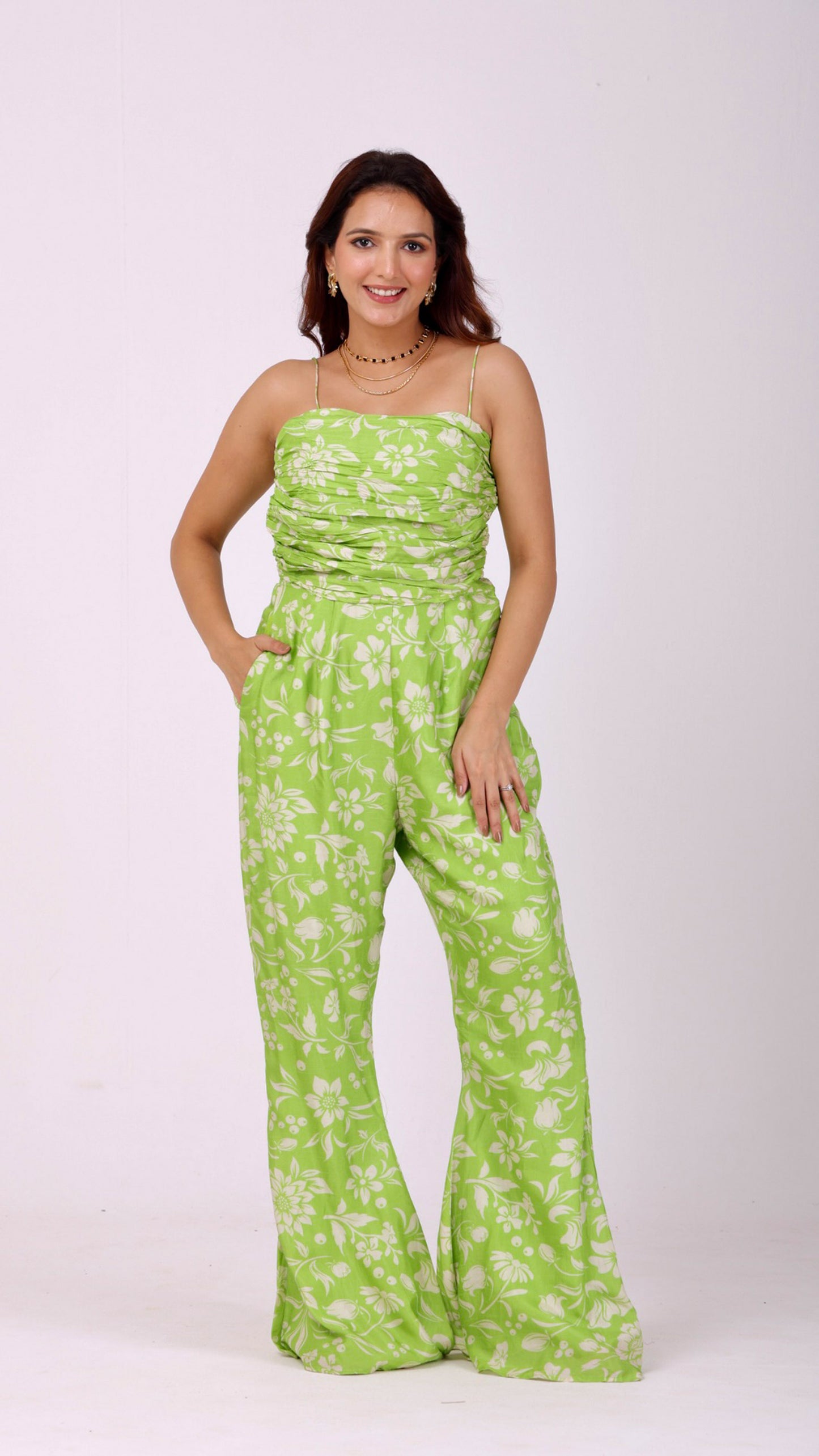 Green floral co-ord set with delicate hand embroidery