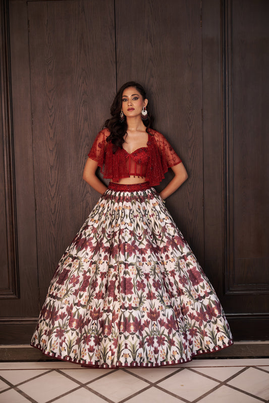 Maroon Saanjh lehenga set