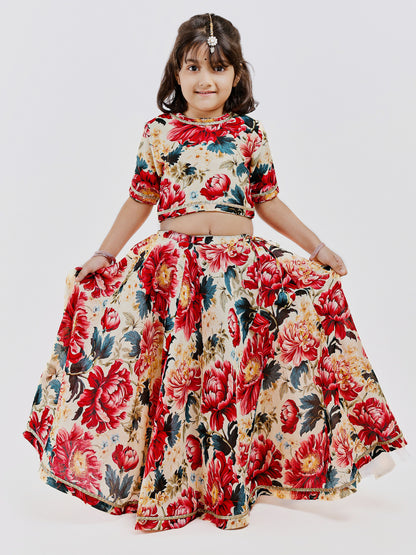 Ivory handwoven chanderi Floral lehenga for girls