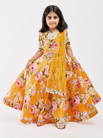 Yellow Kids Floral Lehenga