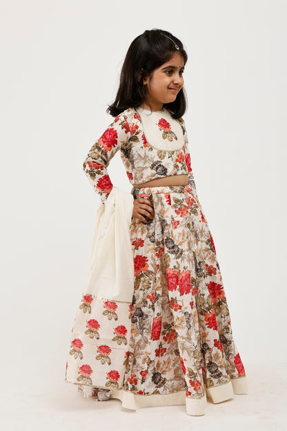 Ivory Floral Kids Lehenga