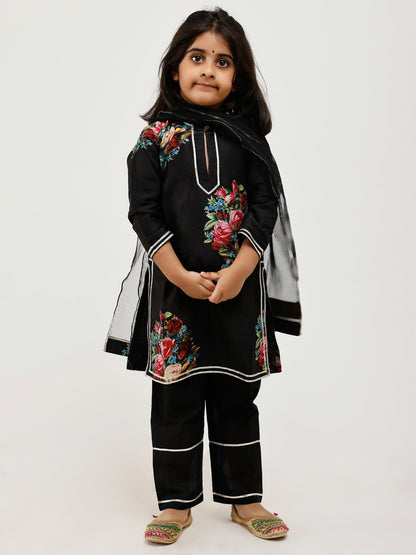 Black Chanderi and cotton Printed Kurta Pajama