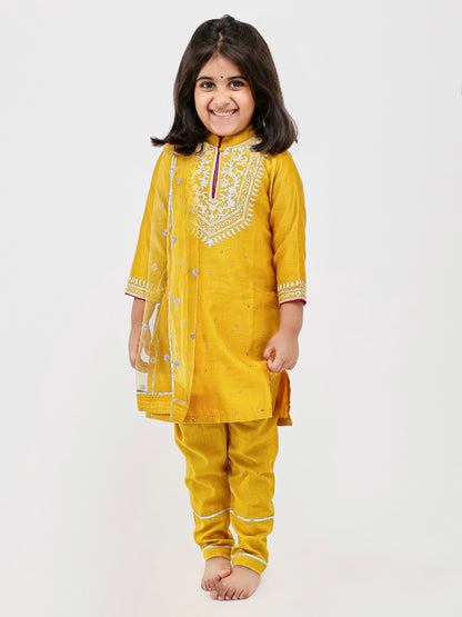 Mustard kids Kurta Payjama Set with Dori Embroidery