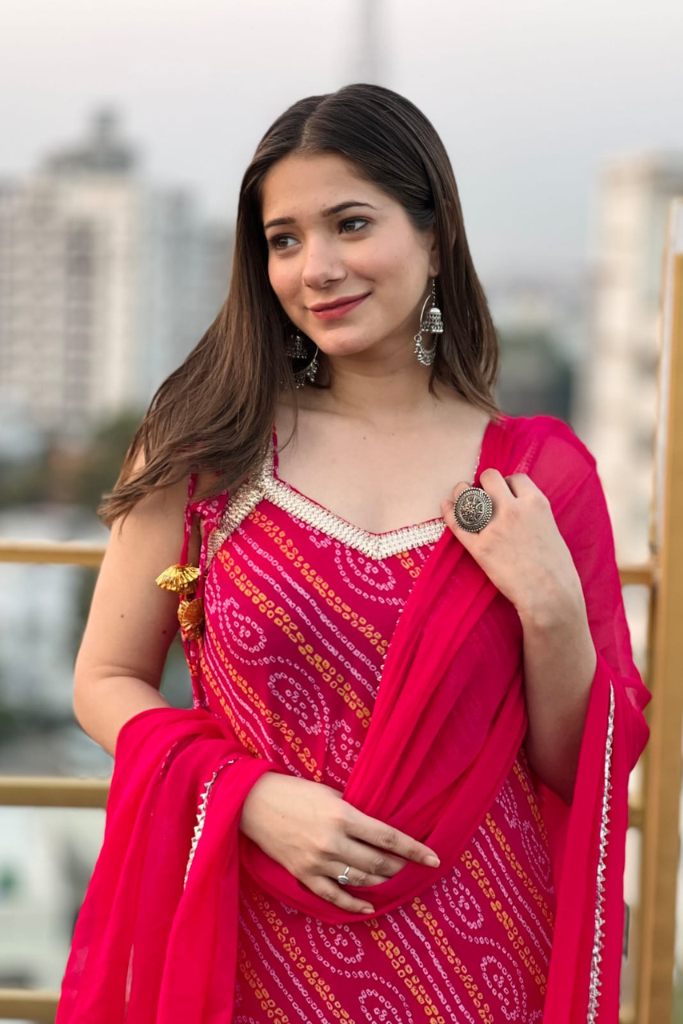 Jannat Pink Chiffon Bandhani Festive Sharara Set