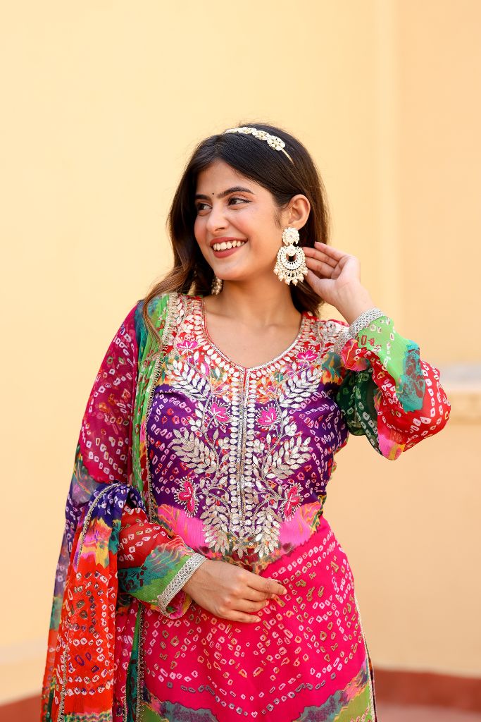 Sahiba Multi Color Chiffon Gota Work Festive Sharara Set