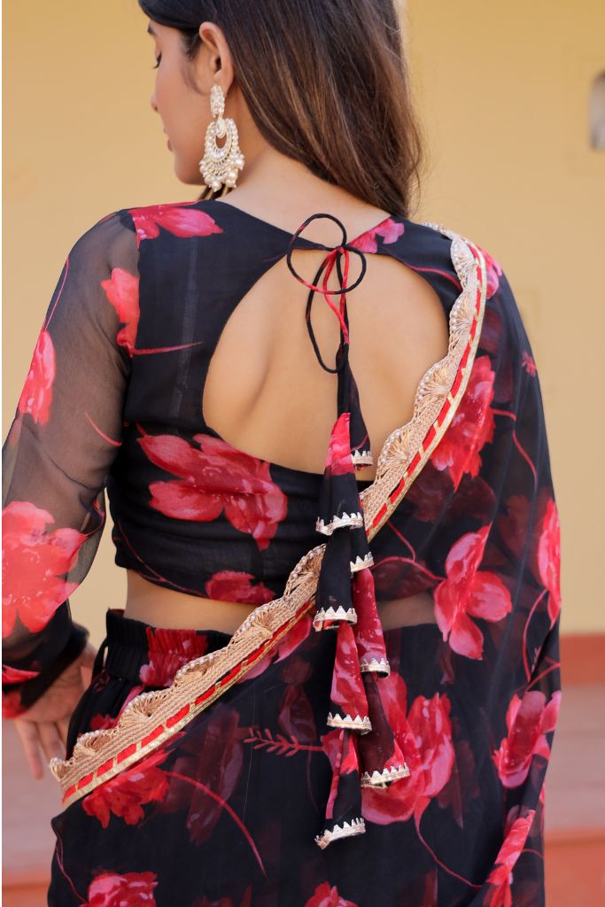 Noor Black Chiffon Floral Print Festive Lehenga Set