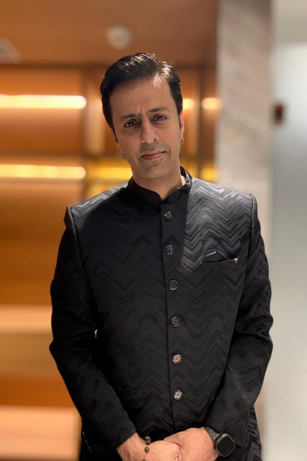 Black silk jodhpuri with jacquard print