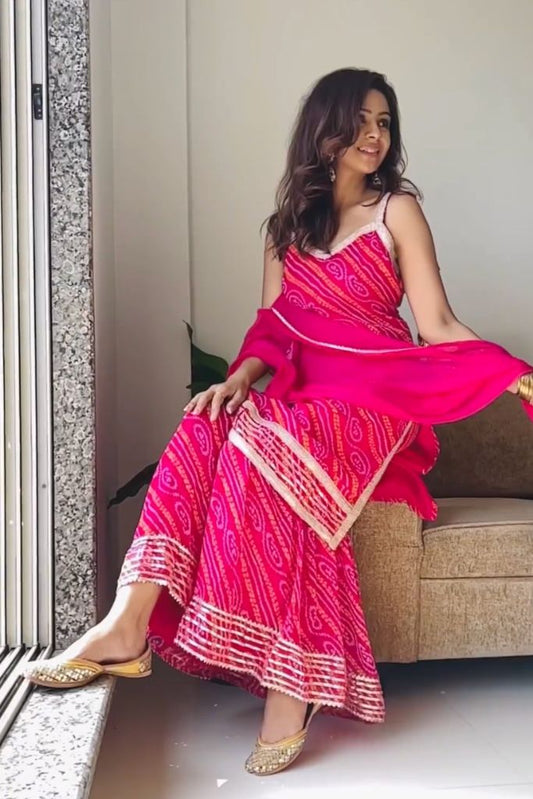 Jannat Pink Chiffon Bandhani Festive Sharara Set