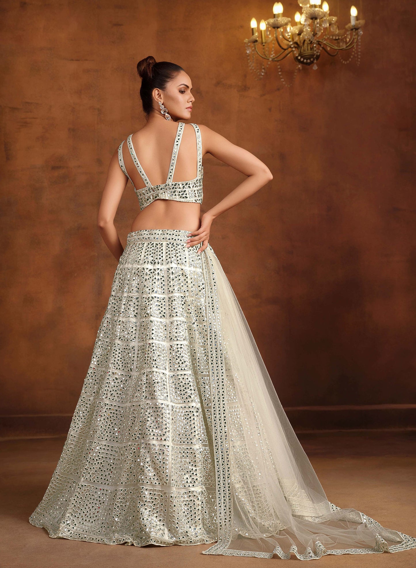 Off White Heavy Hand Work & Cutwork Net Bridesmaid Lehenga