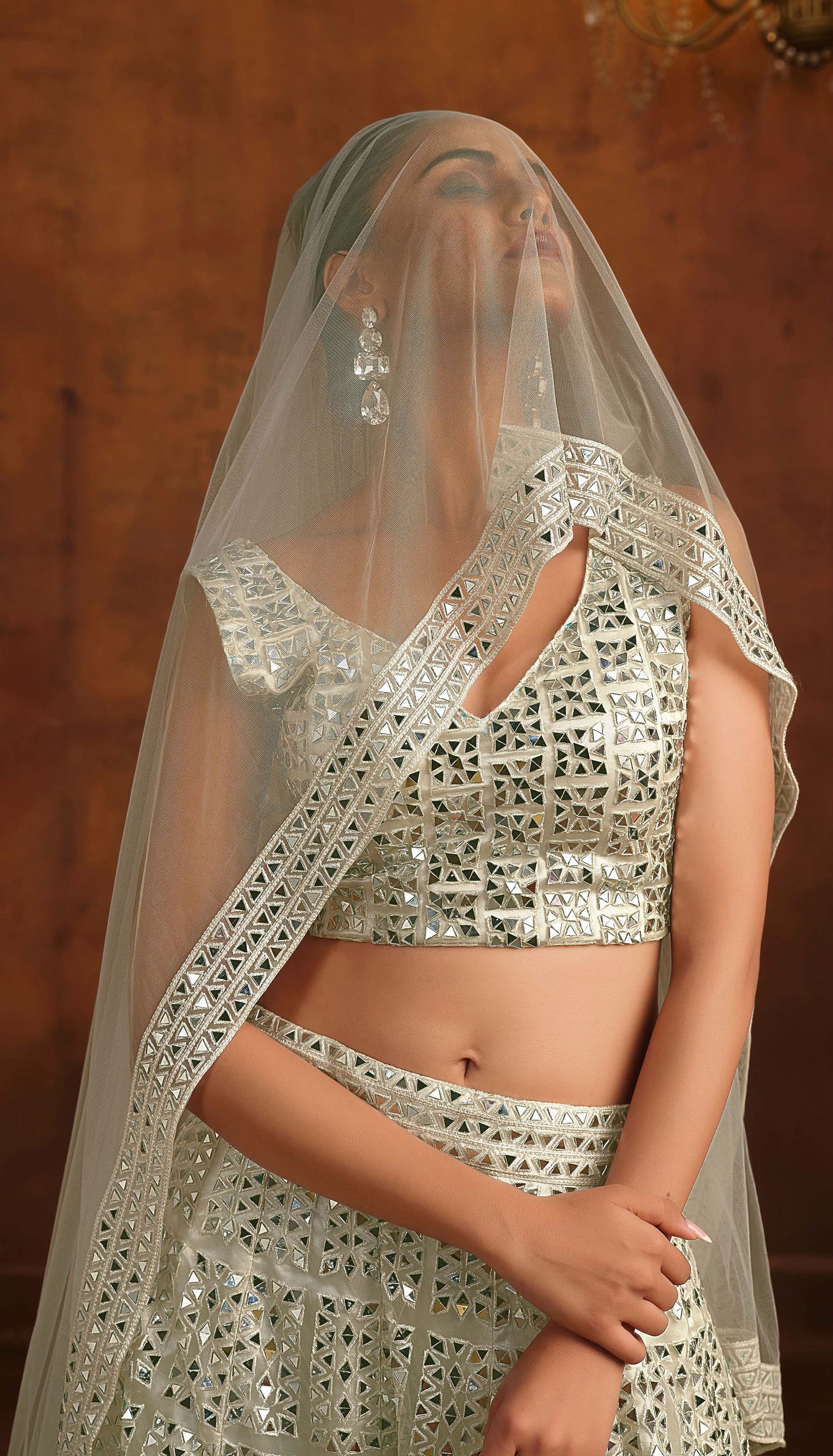 Off White Heavy Hand Work & Cutwork Net Bridesmaid Lehenga