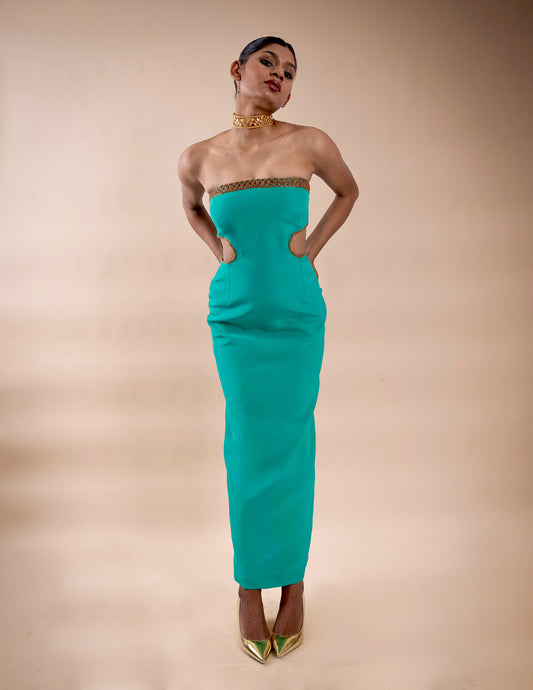 Queen of Nile Sea Green Pechani Zardosi Crepe Dress