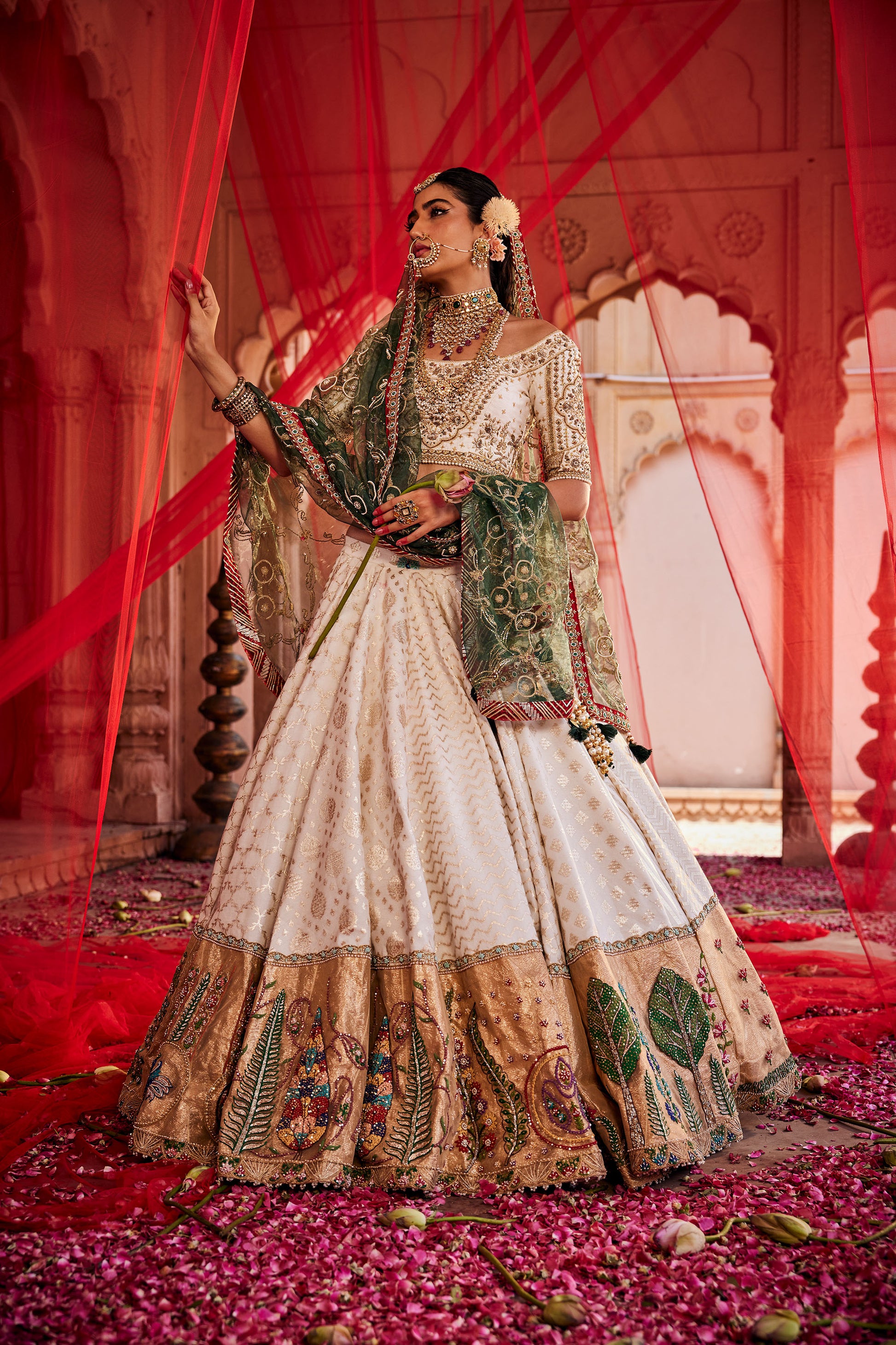 Ivory Bridal Lehenga With Red Dupatta Ivory Raw Silk Lehenga Choli