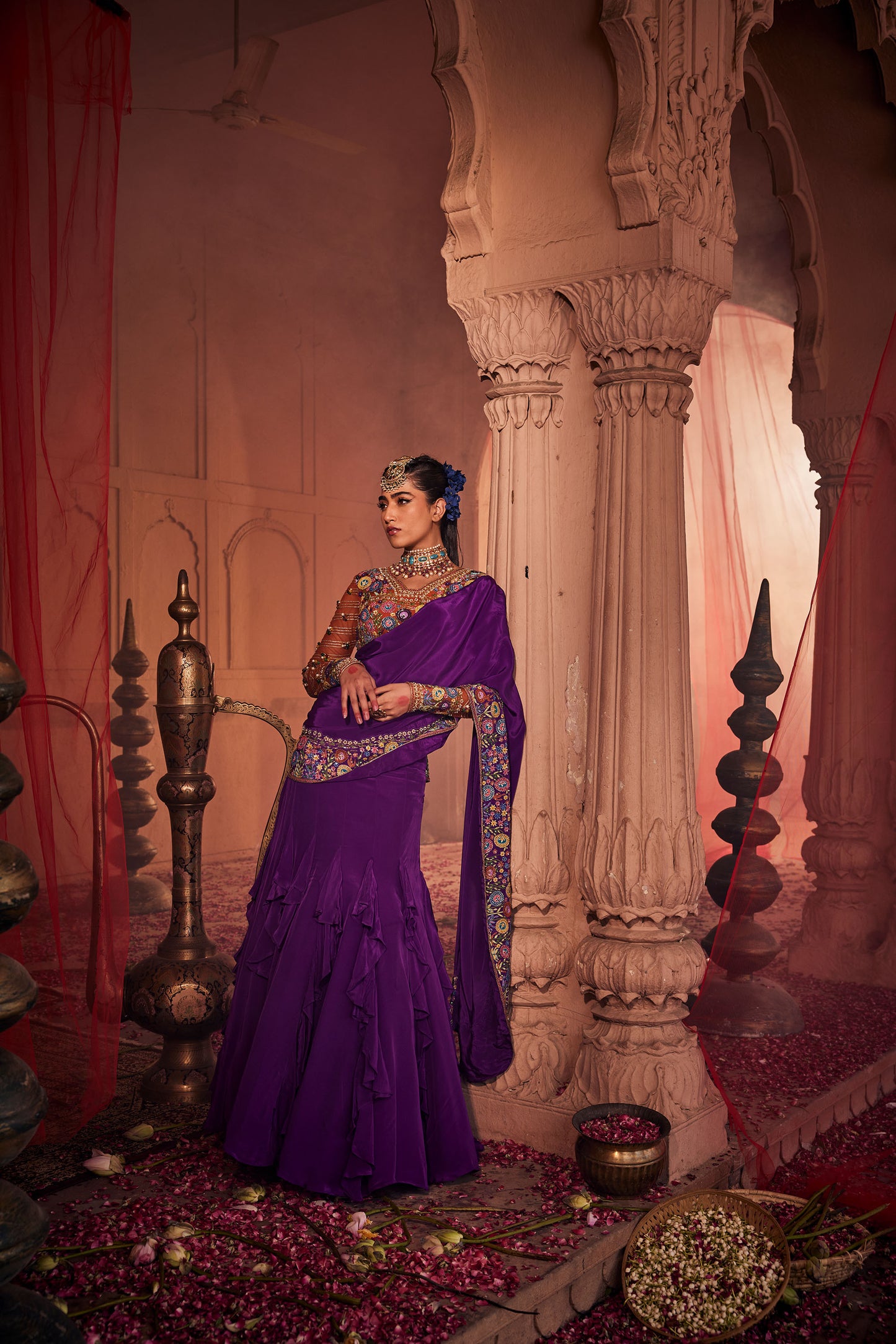 Roop Purple hand-embroidered drape saree