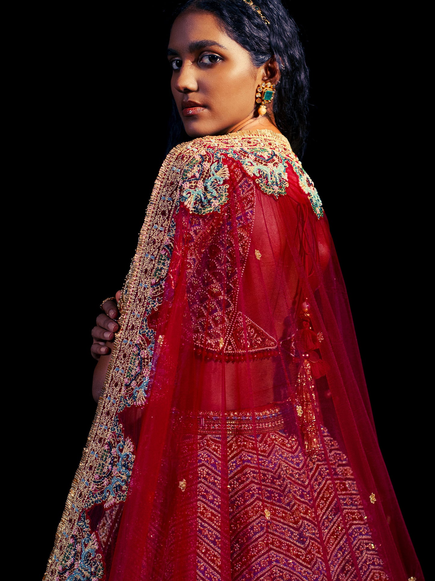 Surmay Rani Pink Aari Hand Embroidered Designer Bridal Lehenga