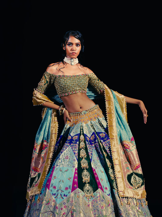 Neelmayi Blue Paithani Silk Zardosi Designer Bridal Lehenga