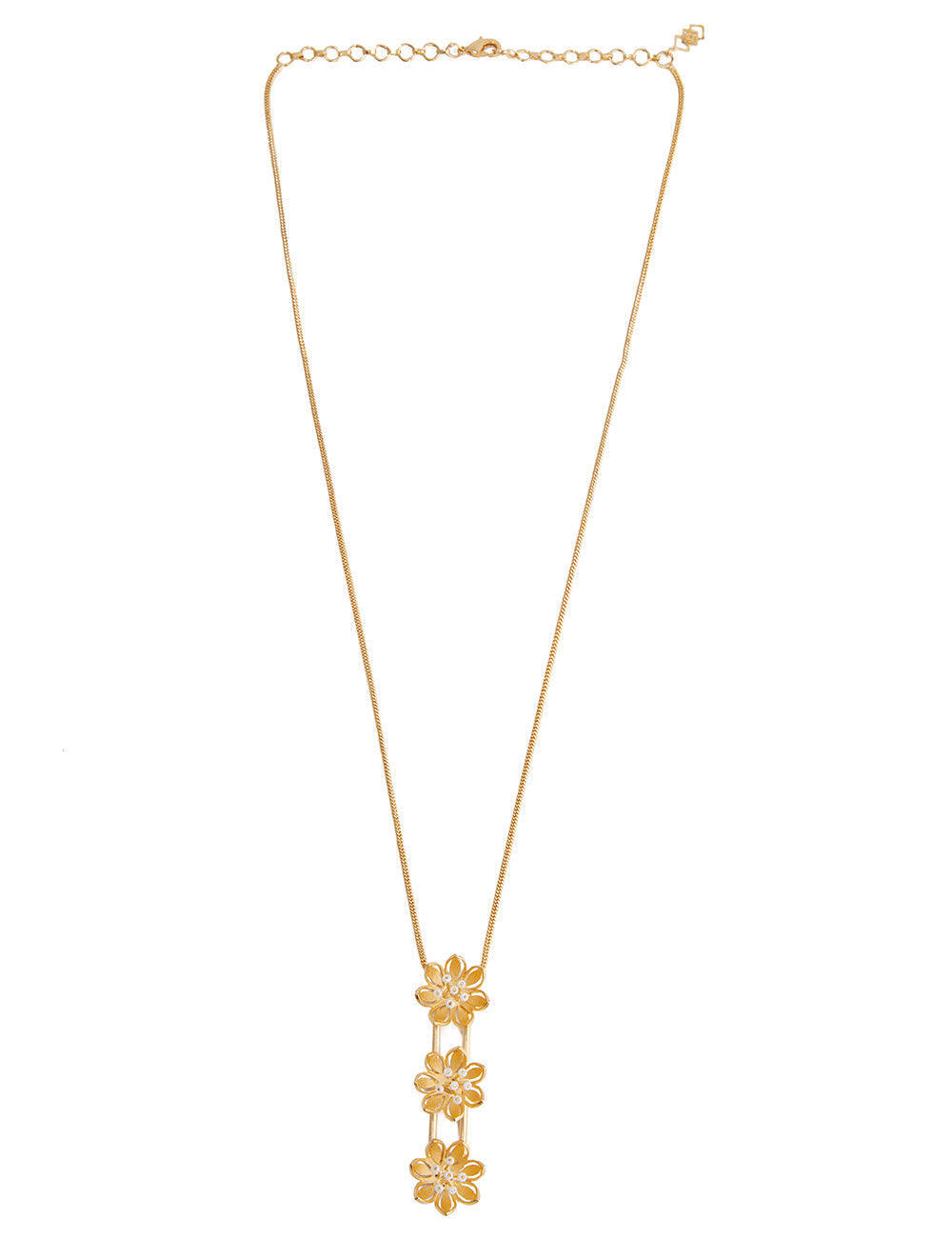 Pearly Golden Flower Triple Pendant Necklace