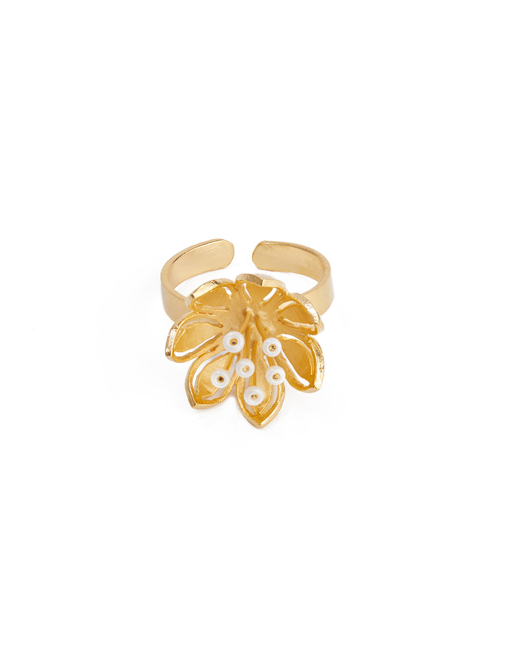 Pearly Golden Flower Ring