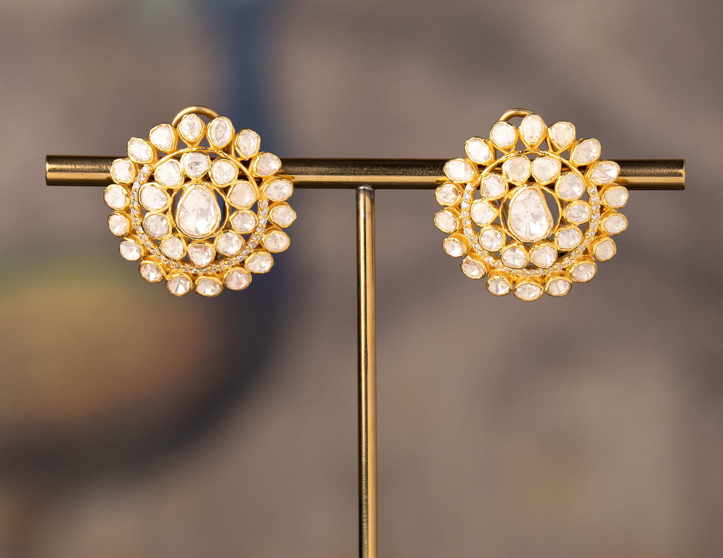 White Stone Moissanite Polkis Silver Studs