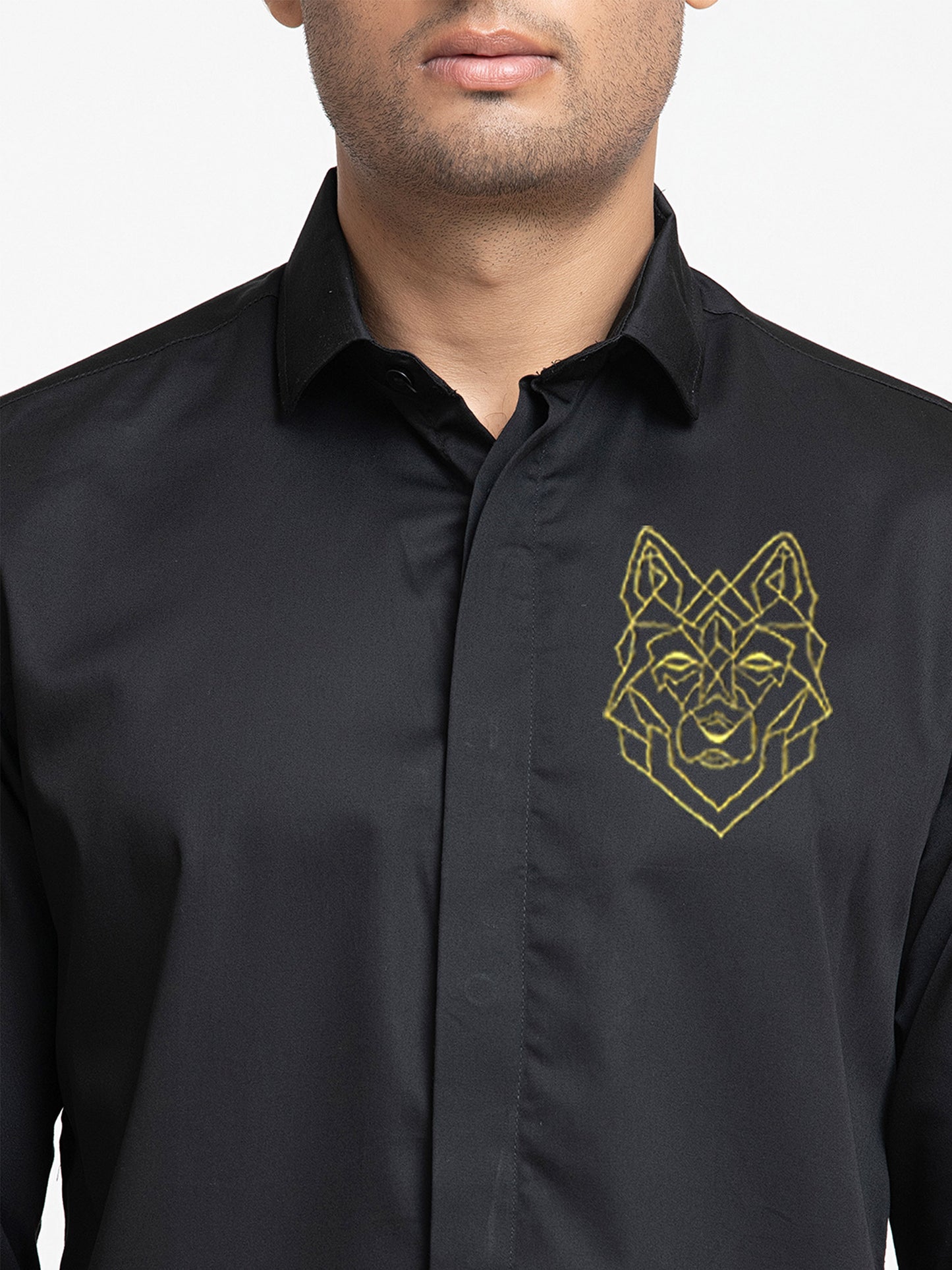 Black Cotton satin Petro wolf Shirt