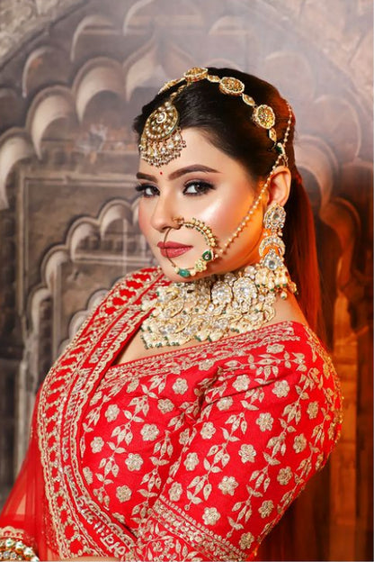 Red Color Zardozi Raw Silk Bridal Lehenga