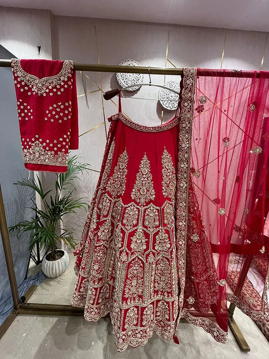 Athena Red  Zardozi Raw Silk Bridal Lehenga Set