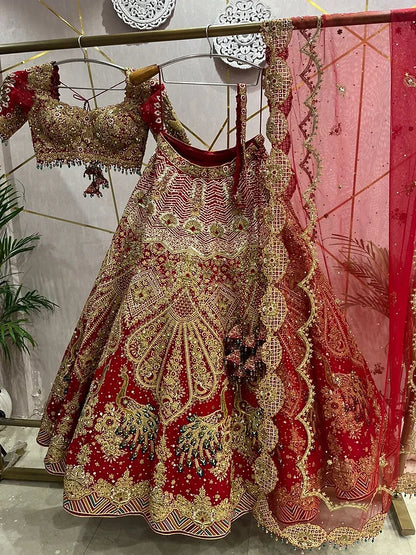 Red Sequins Embroidered Bridal Lehenga Set  