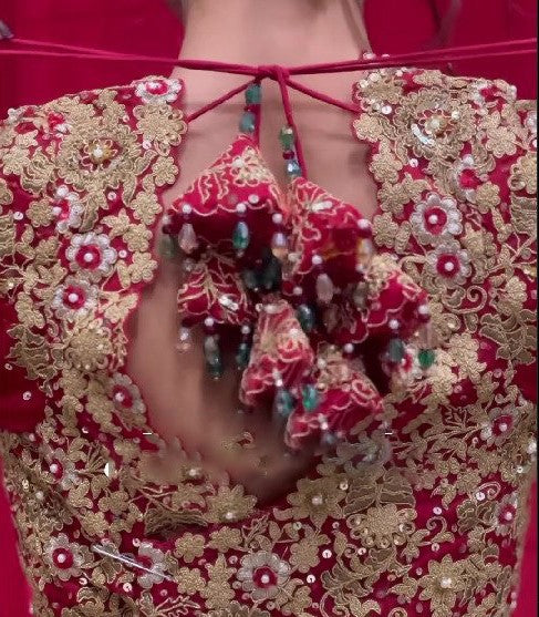 Red Sequins Embroidered Bridal Lehenga Set  
