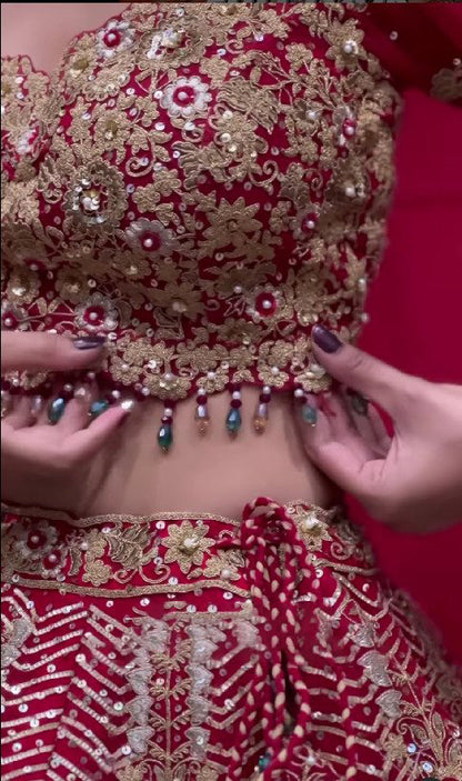 Red Sequins Embroidered Bridal Lehenga Set  