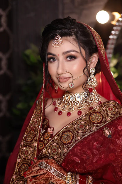 Red Velvet Bridal Lehenga With Hand Embroidery