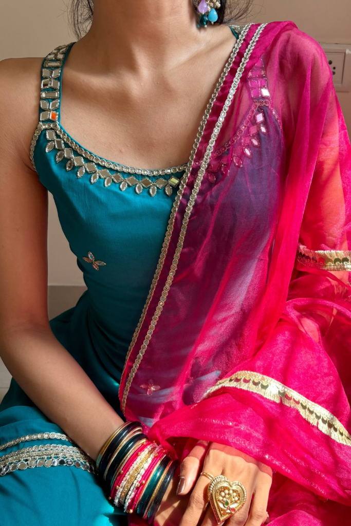 Gazal Blue Georgette Gota Work Festive Sharara Set