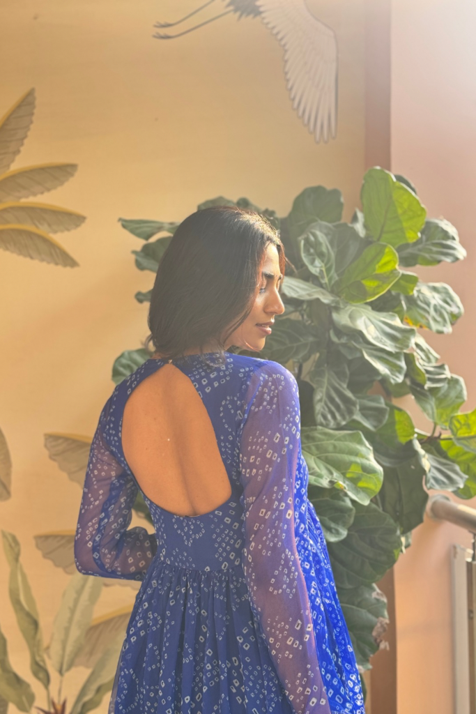 Swathi Blue Chiffon Bandhani Festive Sharara Set