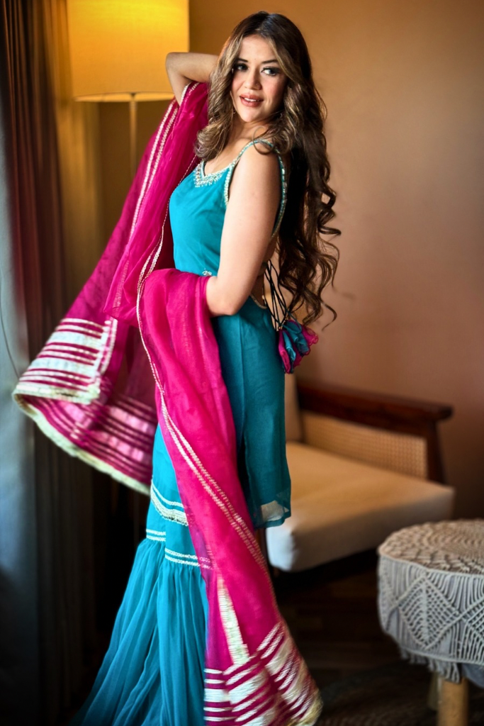 Gazal Blue Georgette Gota Work Festive Sharara Set