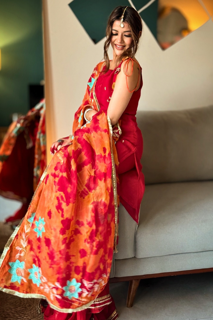 Mitwa Red Organza Sequins Hand Work Festive Sharara Set