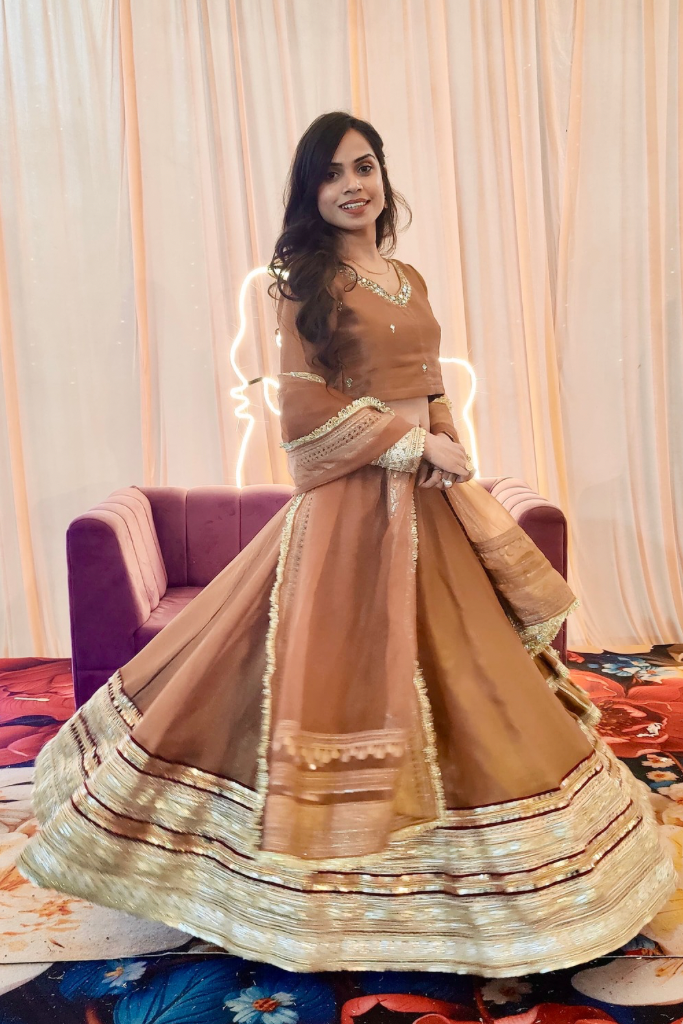 Meraki Brown Cut dana, Sequins Work Tissue Lehenga Set