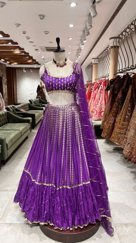 Purple Georgette Lehenga with Gold Embroidery for Bridesmaid