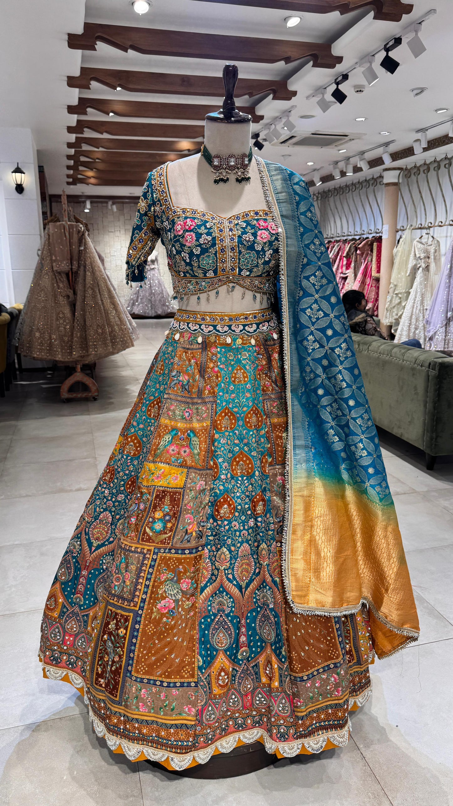 Blue Banarasi Zari Woven Engagement Lehenga For Bride