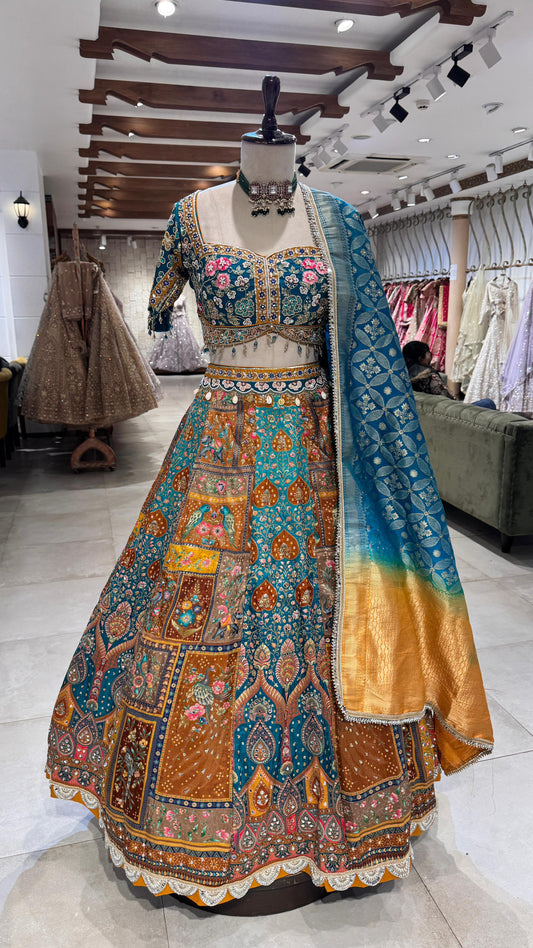 Blue Banarasi Zari Woven Engagement Lehenga For Bride