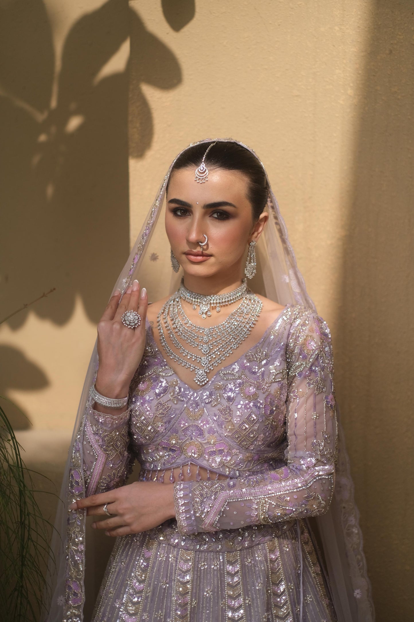 Lilac Floral Embroidered Net Bridal Lehenga