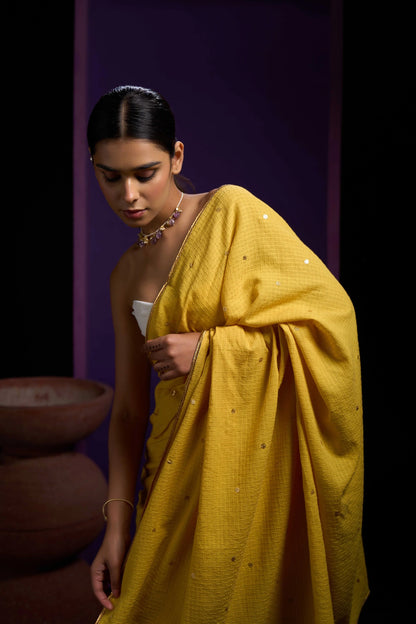 Yellow poppy Tohfa Mulmul Saree