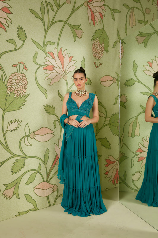 Viridian Green Concept Georgette Signature 3D Embellished Saree