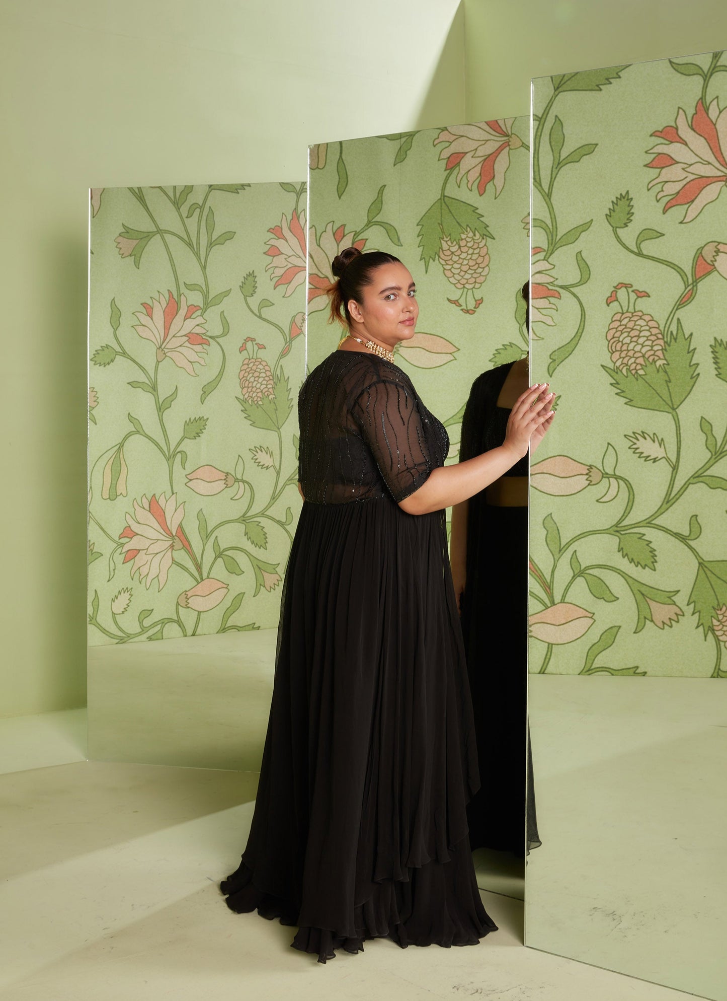 Black Georgette Embellished Hunar Indo western jacket set