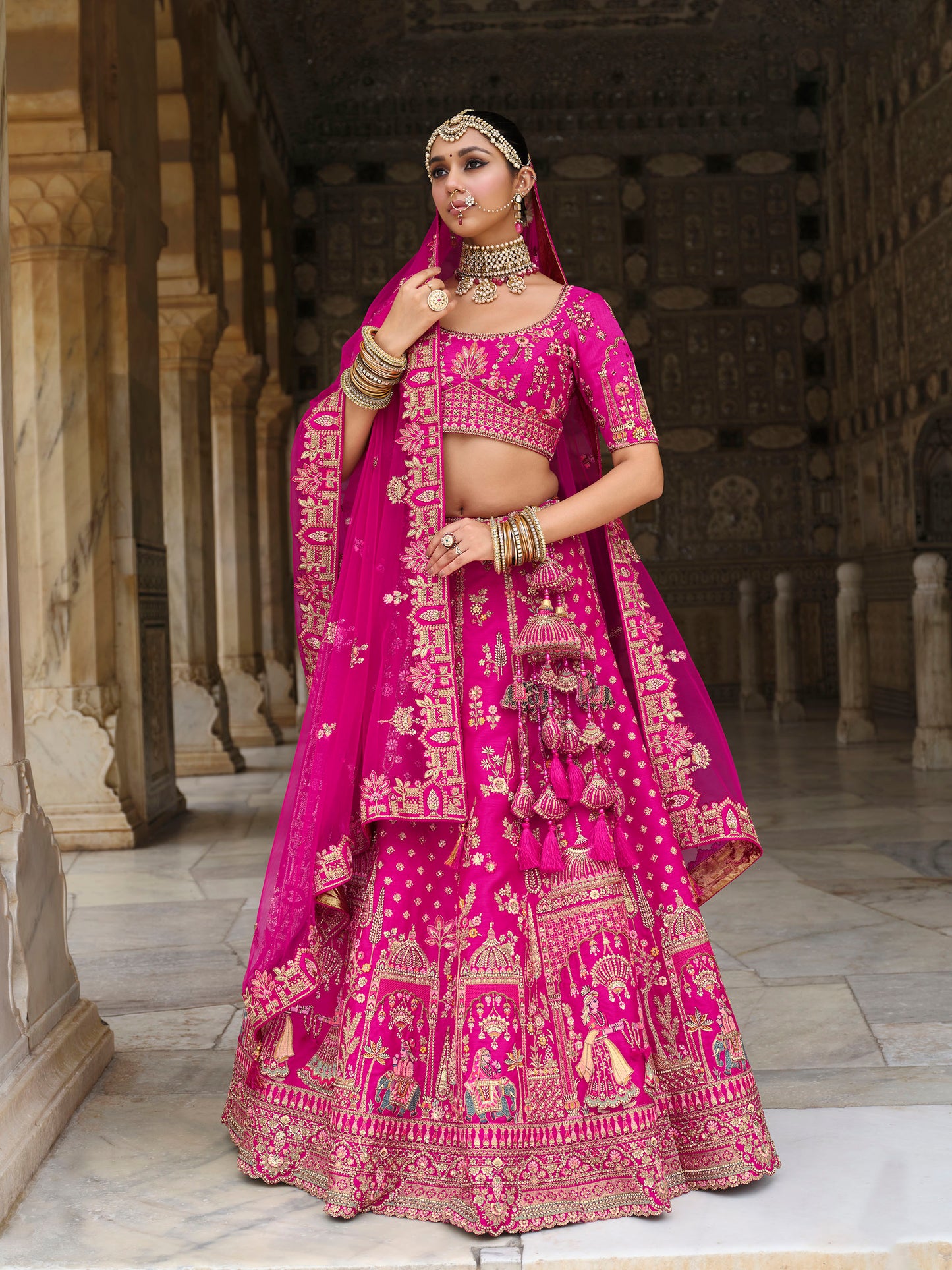 Pink Silk Heavy Khatli & Thread Embroidery Bridal Lehenga